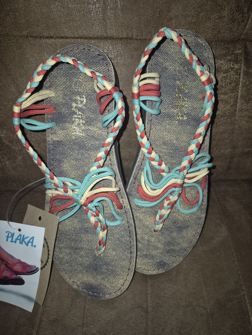 Nwt Plaka Women's Braided Coral & Teal Sandals